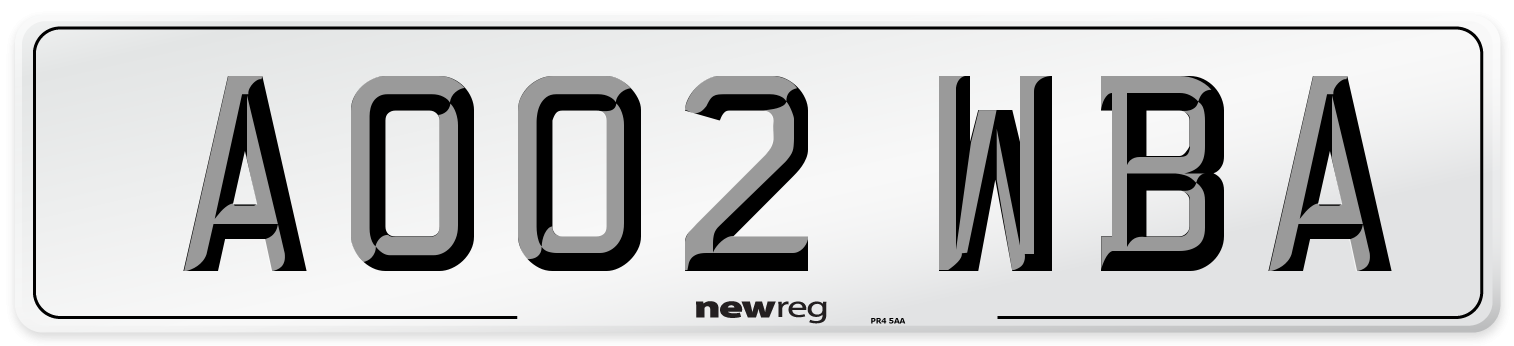 AO02 WBA Number Plate from New Reg